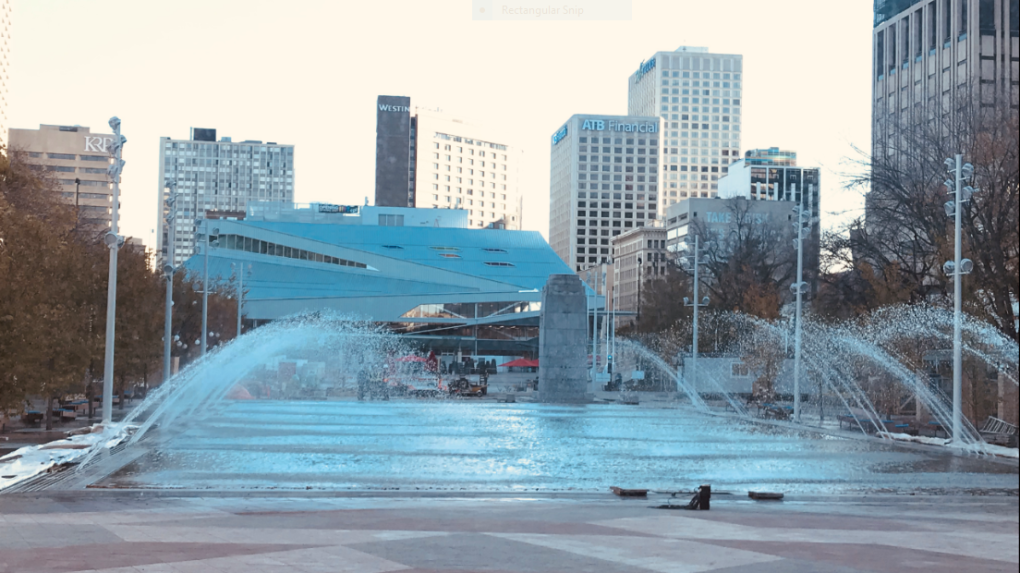The fountain at Edmonton's city hall.