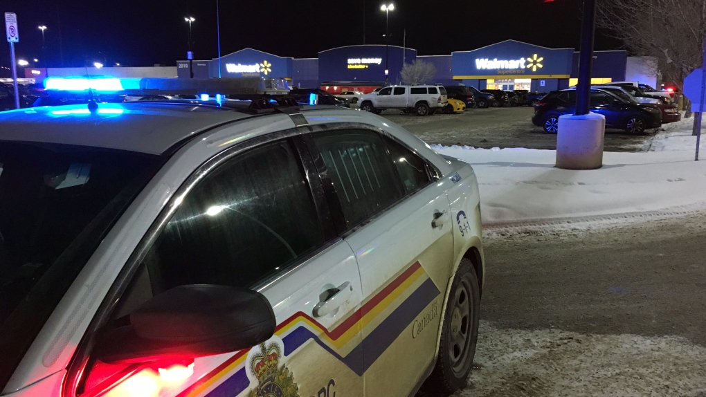 Police cordoned off the parking lot at a Walmart in south Red Deer after a 69-year-old man was fatally shot. Dec. 20, 2019. (CTV News Edmonton)