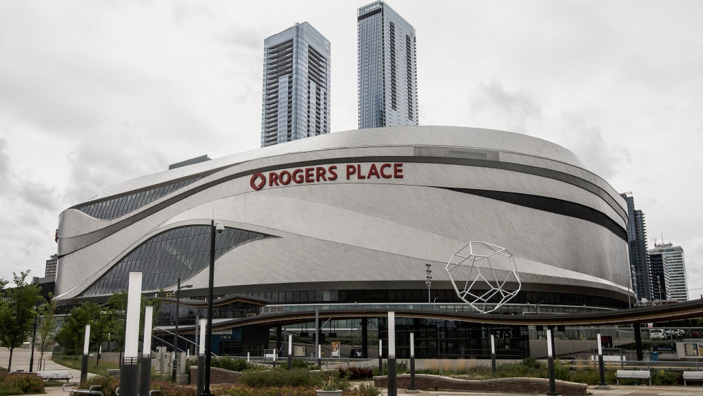 Home of the NHL's Edmonton Oilers Rogers Place arena is shown in Edmonton, Alta., on Thursday July 2, 2020. (THE CANADIAN PRESS / Jason Franson)