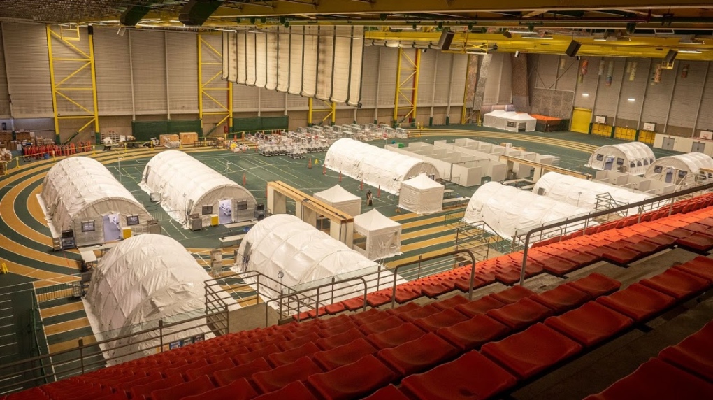 Alberta Health Services announced a field hospital, built with the Canadian Red Cross' help at the University of Alberta's Butterdome, was complete and ready on Jan. 21, 2020. (Credit: Alberta Health Services)