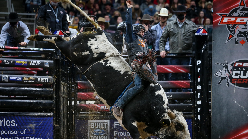 Bull riding action took over Rogers Place, the home of the Edmonton Oilers, on Nov. 13 as riders competed in the PBR Canada championship (Source: PBR/Covy Moore).