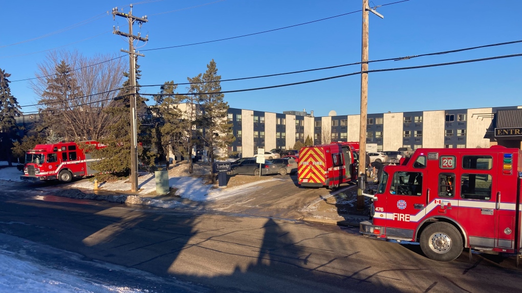 Nine units were called to respond to a small fire at a south Edmonton hotel Saturday morning (CTV News Edmonton/Dave Mitchell).