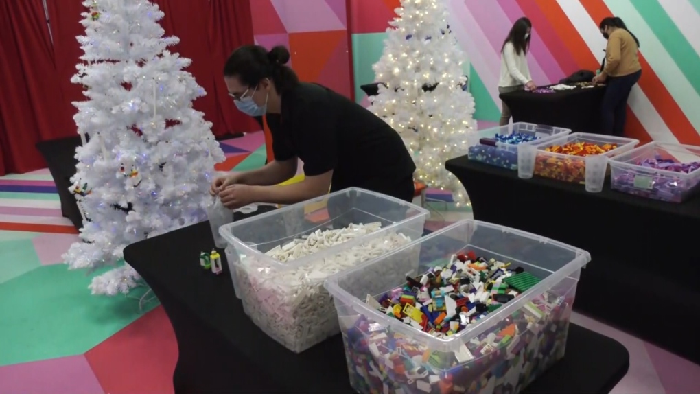 Kingsway Mall is inviting people to create LEGO buildings for a giant holiday village. Dec. 1, 2021. (CTV News Edmonton)