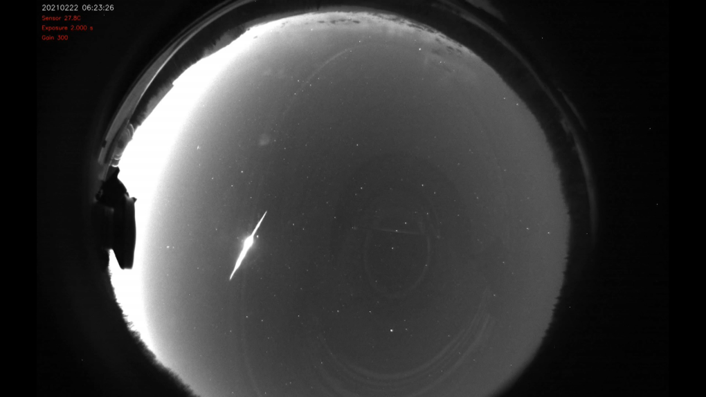 Fireball as captured by Athabasca University's all-sky camera