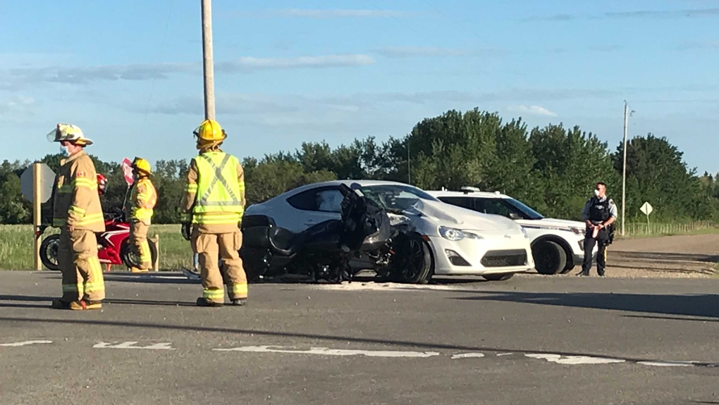 STARS was called to the scene of a crash involving a car and a motorcycle. Sunday June 13, 2021 (CTV News Edmonton)
