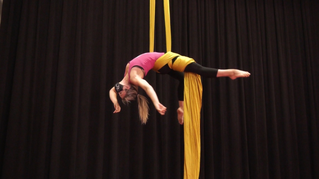 A performer does an aerial silks routine. June 23, 2021. (CTV News Edmonton)