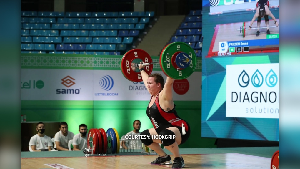 Emma Friesen won third place in both the snatch and for her total in the women’s 87 kilogram and over weightlifting class. (Source: Hookgrip)