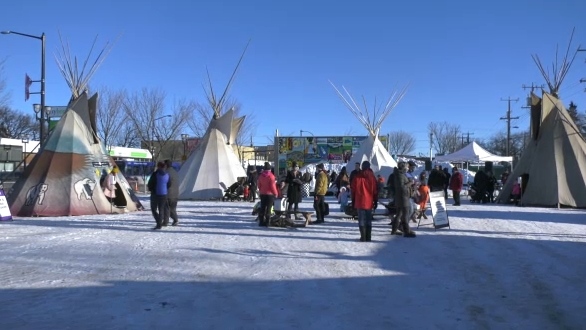 Festival-goers enjoy Pipon Village at the Deep Freeze festival on Saturday, Jan. 15, 2022 (CTV News Edmonton/Dave Mitchell).