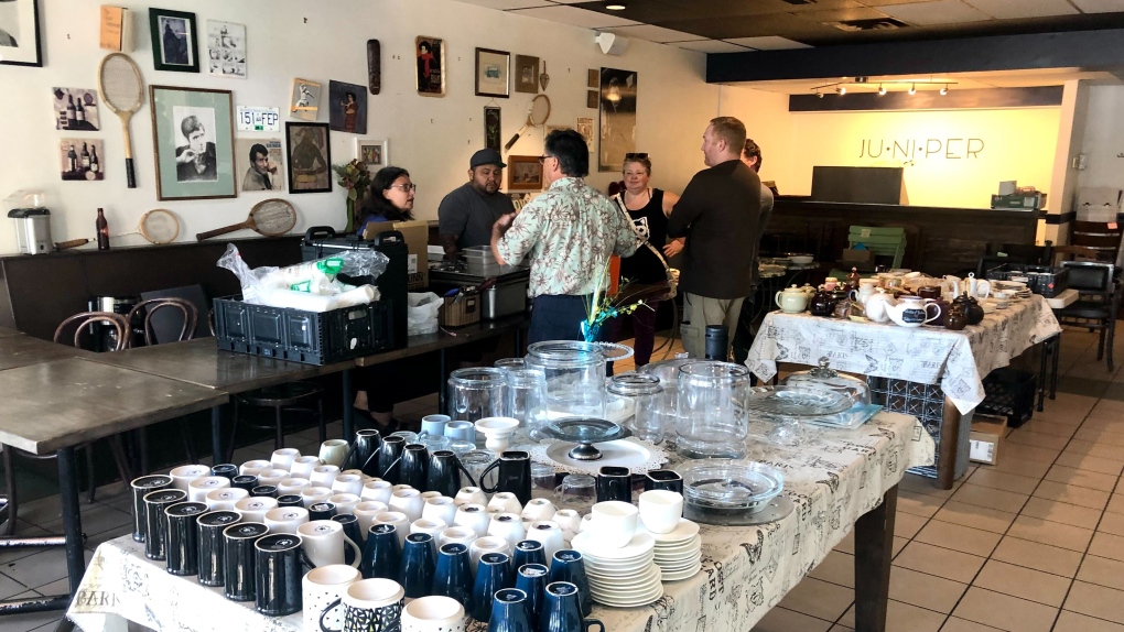 Edmontonians lined up outside Juniper Cafe & Bistro in Strathearn for a chance to bid farewell and buy items from the popular community eatery on Saturday, Oct. 1, 2022 (CTV News Edmonton/John Hanson).
