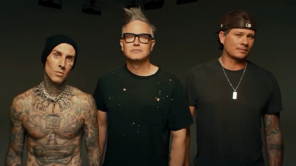 Travis Barker, Mark Hoppus and Tom DeLonge in a Blink-182 promotional photo (Source: Twitter/Tom DeLonge).