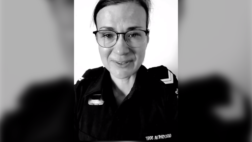 Const. Alana Golysheva of the Edmonton Police Service in a video posted to social media. (Source: Facebook)