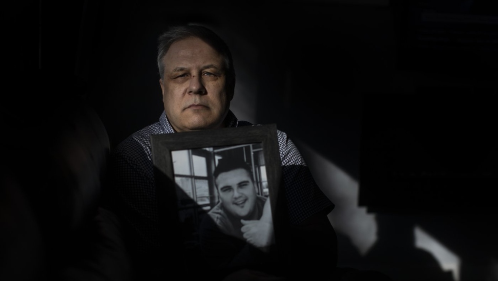 Ray Corbiere holds a picture of his son Joshua Corbiere in Edmonton on Wednesday, March 16, 2022. A father's hope turned to pain in less than 24 hours after his son entered a residential drug treatment facility and fatally overdosed. THE CANADIAN PRESS/Jason Franson
JASON FRANSON