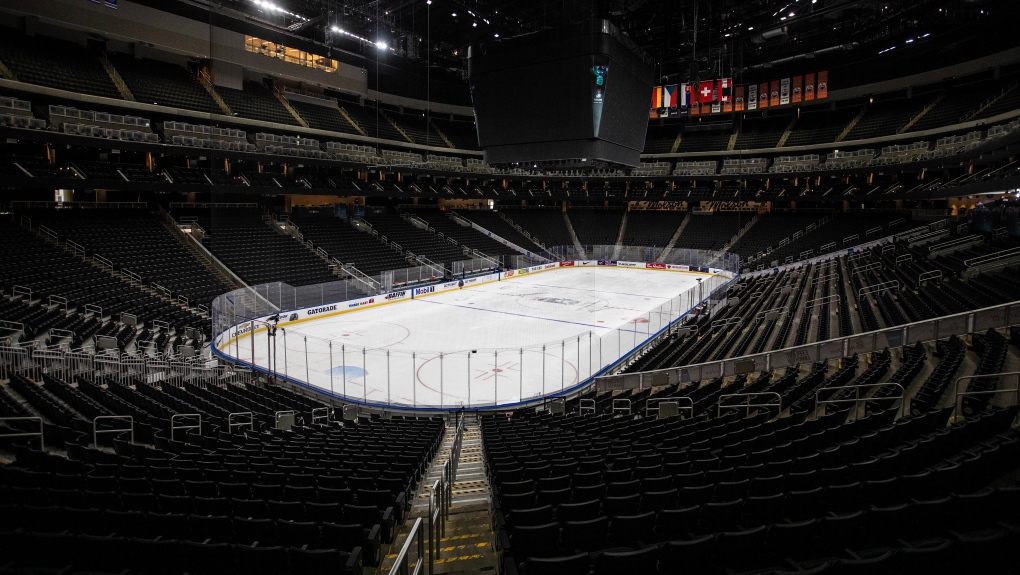 Rogers Place sits empty after the cancellation of the IIHF World Junior Hockey Championship in Edmonton on Wednesday, December 29, 2021. THE CANADIAN PRESS/Jason Franson