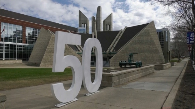 MacEwan University marked its 50th anniversary Saturday by unveiling a new time capsule to be opened in 2071 (CTV News Edmonton/Galen McDougall).