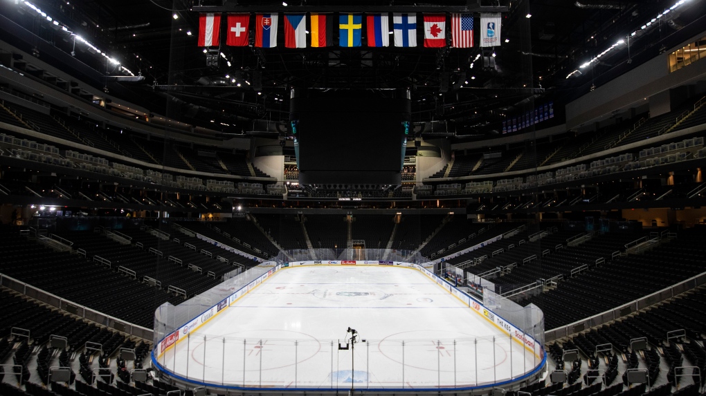 Rogers Place arena sits empty after the cancellation of the IIHF World Junior Hockey Championship in Edmonton on Wednesday, December 29, 2021. THE CANADIAN PRESS/Jason Franson