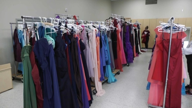 Some of the hundreds of dresses that were donated to help give grad wear to those who needed it at the Gowns for Grad event on Saturday, May 14, 2022 (CTV News Edmonton/Galen McDougall).