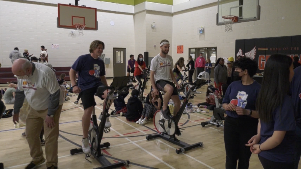 Students at Michael Phair junior high held an all-day bikeathon for the Kids with Cancer Society. 