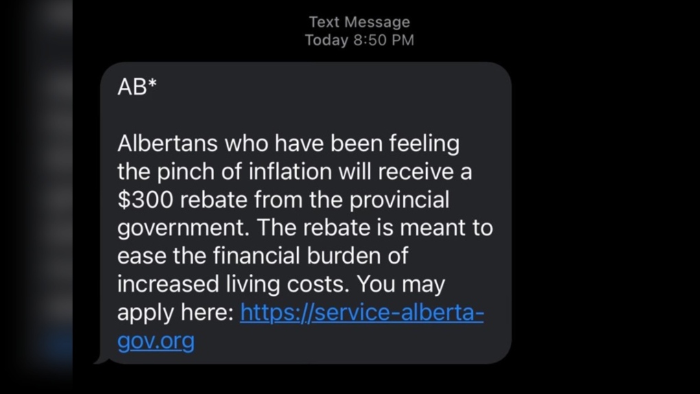 A sample of a text that Service Alberta says is a scam targeting Albertans (Source: Service Alberta).