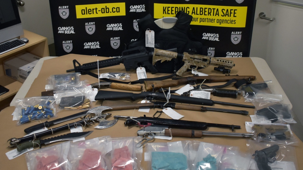 Fentanyl and firearms were seized in the Red Deer area this month. (Supplied)