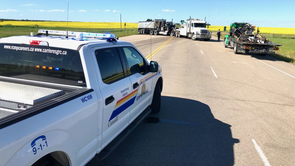 Two people are dead after a crash near Camrose, Alta. on July 20, 2022. (Sean Amato/CTV News Edmonton