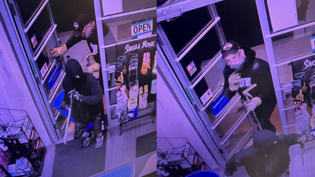 Police are looking for the two men who robbed at Fas Gas in Forestburg, Alberta. (Supplied: RCMP)