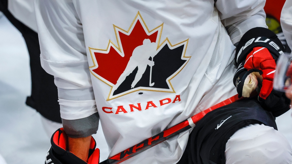 A Hockey Canada logo is shown on the jersey of a player with Canada’s National Junior Team during a training camp practice in Calgary, Tuesday, Aug. 2, 2022 (The Canadian Press/Jeff McIntosh).