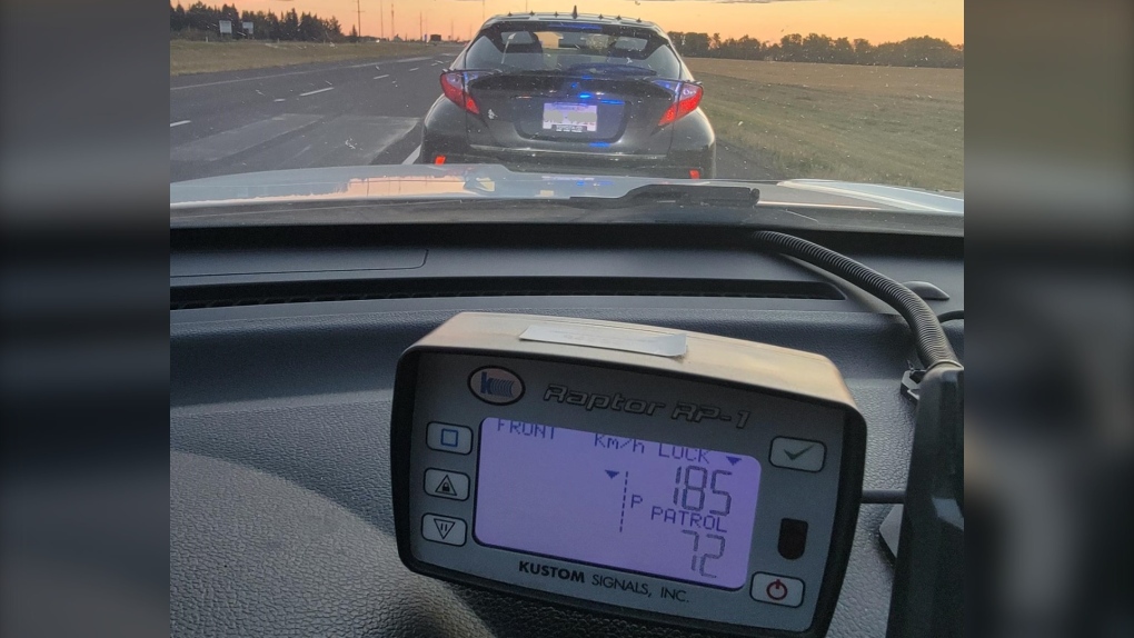 Mounties claim a driver was going 185 km/hr in a 100 km/hr zone near Fort Saskatchewan on September 23, 2022 (Source: RCMP).