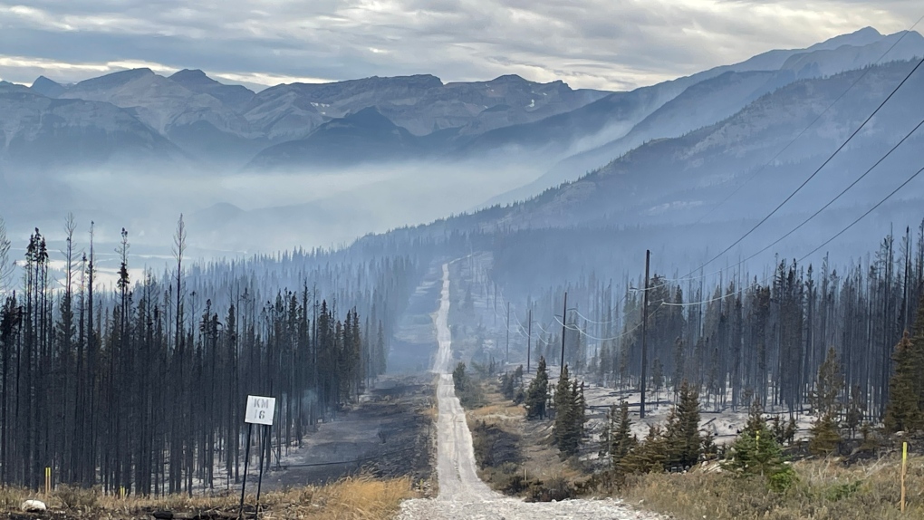 Smoke from the Chetamon Wildifre blows across Jasper National Park in this undated photo taken in September 2022. (Source: Parks Canada)