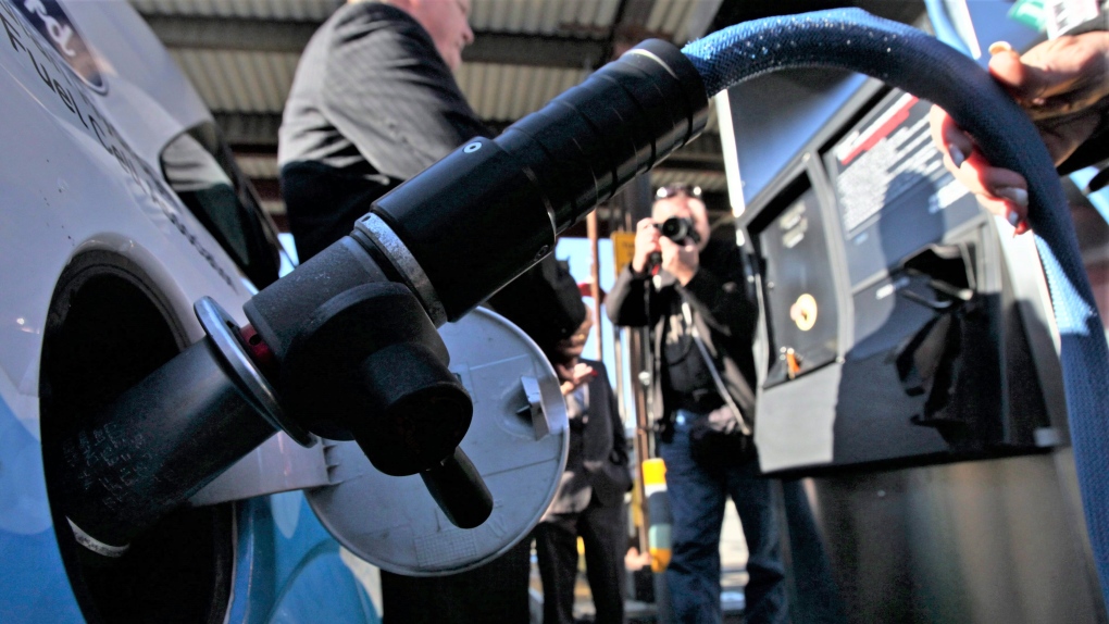 A hydrogen fuel cell vehicle is fueled up after a hydrogen fuelling station was unveiled in Surrey, B.C., on Wednesday November 10, 2010. THE CANADIAN PRESS/Darryl Dyck