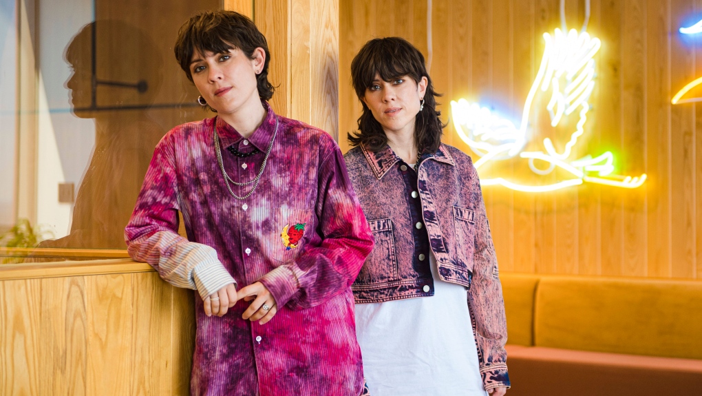 Tegan and Sara pose for a photograph in Toronto, on Friday, September 9, 2022. (THE CANADIAN PRESS/Christopher Katsarov)