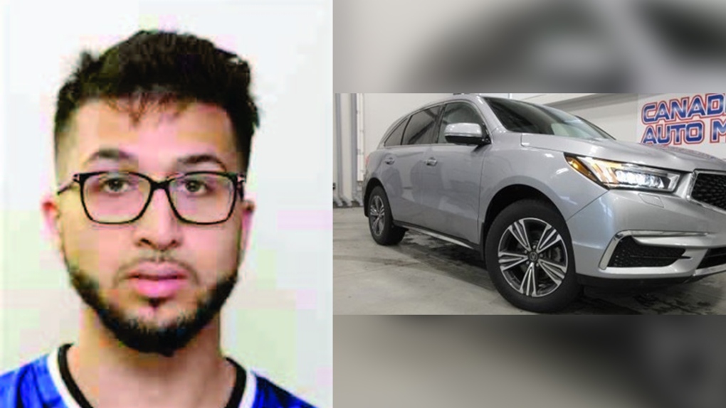 Jalal Arnaout and a stock image of an Acura SUV similar to the one police believe he is driving. (Credit: Edmonton Police Service)
