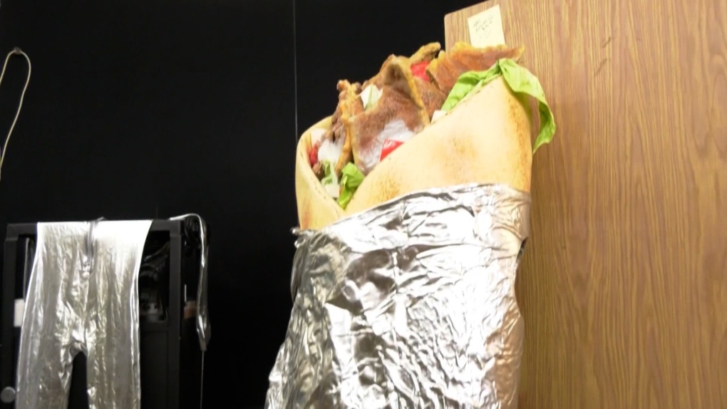 Giant hot dog mascot, street food costume, sandwich