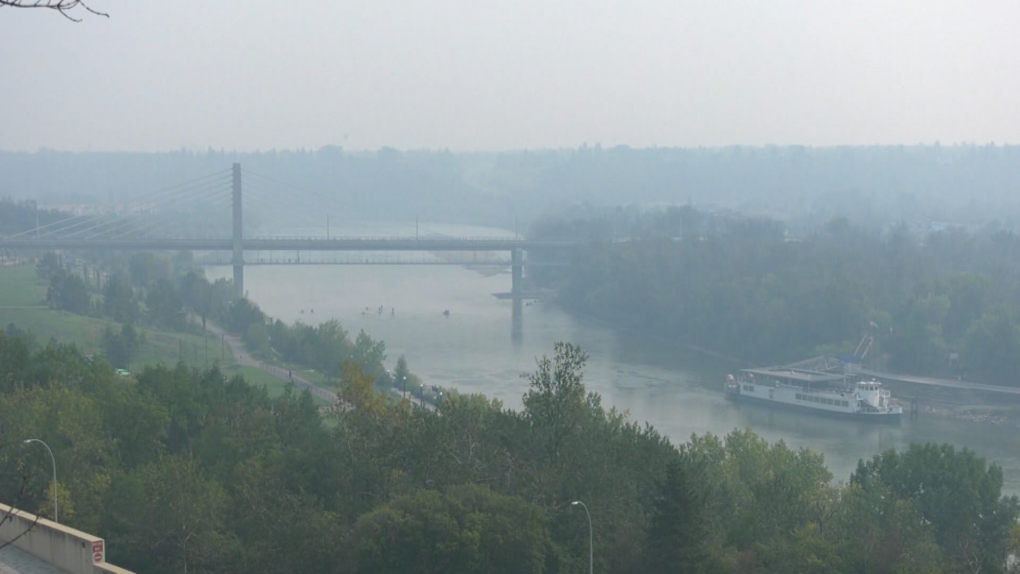 Thick wildfire smoke blankets Edmonton on Saturday, Sept. 2. The smoke caused poor visibility and prompted a special air quality advisory. (CTV News Edmonton)