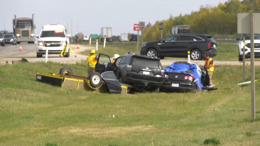 One person was killed and another was injured in a Saturday afternoon crash on Highway 16. (Galan McDougall/CTV News Edmonton)