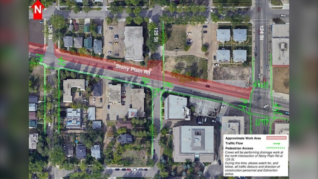 Work on a section of Stony Plain Road near 125 Street was expected to begin Feb. 3 and continue for around a month. (Source: City of Edmonton)