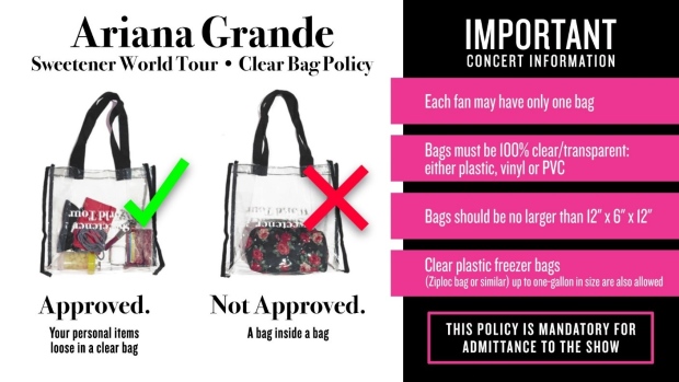 Clear bag requirements for Ariana Grande show