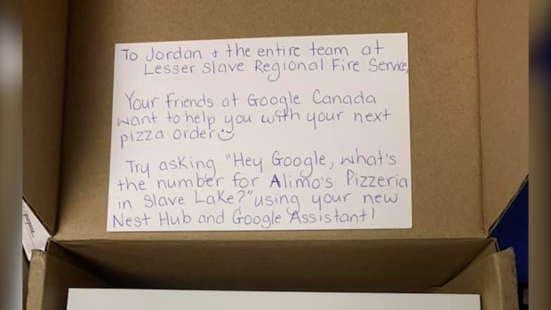 Closeup picture of the note from Google