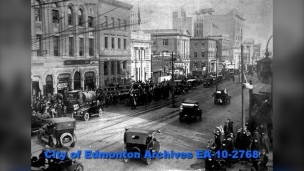 Parade in Edmonton during Spanish Flu