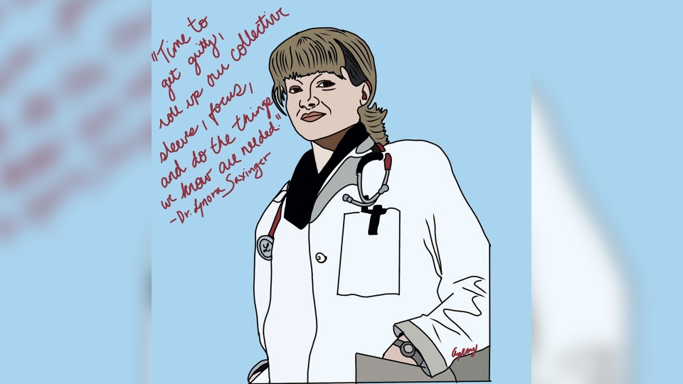 April Prescott's drawing of Dr. Lynora Saxinger.