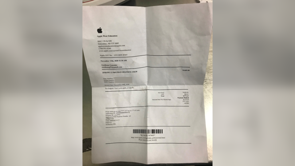 Fake iPhone receipt